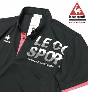 新品【メンズXL(O)】紺ネイビー ルコック 左胸ロゴ 半袖ポロシャツ ゴルフ ボタンダウン le coq sportif ゴルフ さらさら生地 UVカット