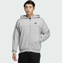 ◆229 新品【メンズXL】灰グレー adidas アディダス GOLFにオススメ 背面BIGロゴ フレンチテリー フルジップパーカージャケット_画像5