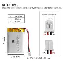 【開封のみ】EEMB★ 1 X EEMBリチウムポリマー電池3.7 V 1100 mAh 603449 Lipo充電可能電池パック付きJSTコネクタ-購入前に機器_画像3