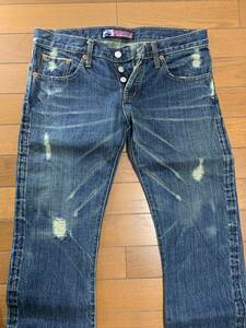 【美品】Justin original in new york/ジャスティン LOT 201 W33 ジーンズ ダメージ加工 ベルボトム ブーツカット ローライズ ユニセックス