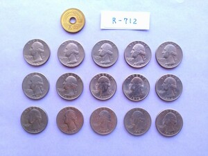 外国コイン　アメリカ　(Rー７１２)　２５セント硬貨　おまとめ　１５枚