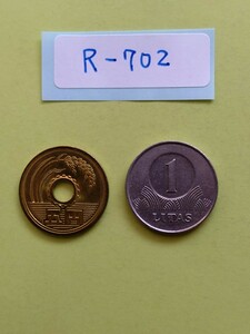 外国コイン　リトアニア　(Rー７０２)　１リタス硬貨　２００１年