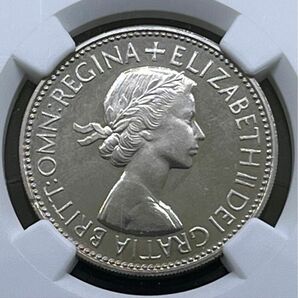 イギリス 1953年 エリザベス2世 2シリング 白銅貨 NGC鑑定 PF65