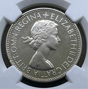 イギリス 1953年 エリザベス2世 2シリング 白銅貨 NGC鑑定 PF65