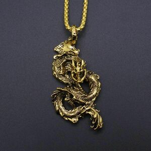 ネックレス ドラゴン 龍 メンズ レディース ペンダント かっこいい ゴールド 金 装飾 彫刻 ベネチアン レトロ ヴィンテージ