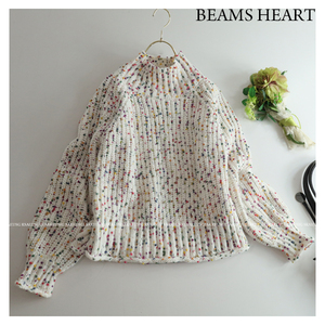 ビームスハート BEAMS HEART★大人可愛い♪カラフルネップハイネックニットトップス ホワイト