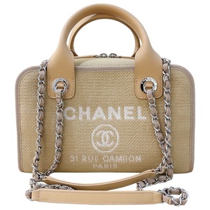 シャネル CHANEL ドーヴィル ボーリングバッグ A92749 ベージュ/シルバー金具 キャンバス トートバッグ レディース 中古