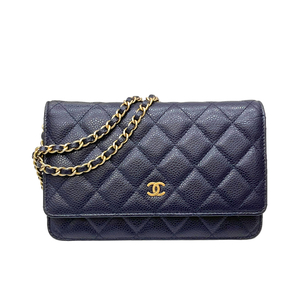 シャネル CHANEL マトラッセ チェーンウォレット A33814 21番台 ネイビー ゴールド金具 キャビアスキン ショルダーバッグ レディース 中古