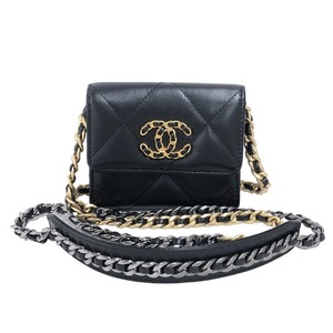 シャネル CHANEL CHANEL19 チェーンコインパース AP1787 30番 ブラック ゴールド金具/シルバー金具 ラムスキン ポーチ レディース 中古