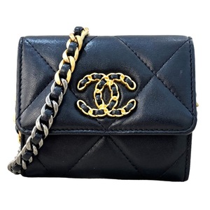 シャネル CHANEL CHANEL19 フラップコインパース AP1787 ブラック ゴールド金具/シルバー金具 ラムスキン ポーチ レディース 中古