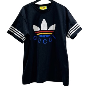 グッチ GUCCI GUCCI×adidas ロゴTシャツ 616036 ブラック/マルチ コットン 半袖Ｔシャツ メンズ 中古