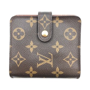 ルイ・ヴィトン LOUIS VUITTON コンパクトジップ M61667 ブラウン レザー モノグラム 二つ折り財布 レディース 中古