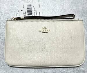 新品 正規品 コーチ COACH ポーチ 小物入れ ラージ リストレット バッグ　　クロスグレインレザー チョーク ホワイト F57465 柳委8827