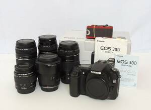 □　Canon　EOS 30D DIGITAL　デジタル一眼レフカメラ　CANON ZOOM LENS EF　レンズ5点　外箱、説明書付属　動作未確認　中古　現状品　③