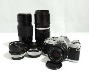 □　Canon　AV-1　一眼レフ　フィルムカメラ　レンズ4本　EXTENDER FD 1.4x-A　動作未確認　中古品　保管品　現状品　③