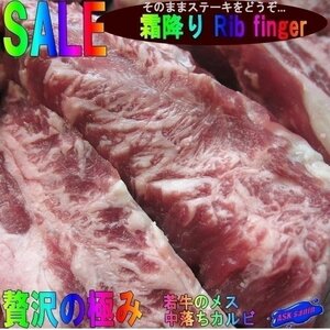 若牛のメス霜降り「牛 Rib finger 1.83kg位」（中落ちカルビ）...そのままステーキをどうぞ