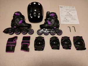 ジュニアインラインスケートセット Mサイズ(20.5cm～22cm) SG基準合格品 色:黒×紫 耐荷重50kg