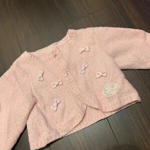 mezzo piano カーディガン　ピンクリボン ニットカーディガン ベビー服 女の子 キッズ80〜90