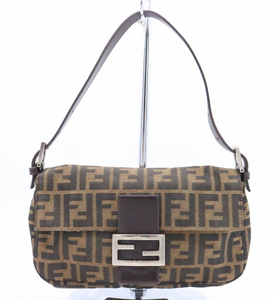 【ト滝】FENDI フェンディ マンマバケット ズッカ柄 ショルダーバッグ ハンドバッグ キャンバス レザー ブラウン DS588DEM58