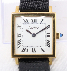 ◎【ト滝】レア Cartier カルティエ タンク スクエア 18K GOLD 刻印 スイス製 手巻き 腕時計 白文字盤 機械式 DS561DEM25