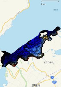 【スマホ湖東マップ2018.12月版】iOS専用　GoogleEarth琵琶湖北湖東岸マップデータ　自船位置追従　ヘディング対応　オフラインで使用可能