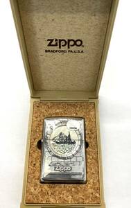 #979【Zippo】ジッポ　貝貼り　シェル加工　船　箱付　長期保管　未使用