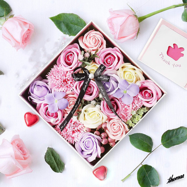 ◆優しい香り付きボックス◆ ソープフラワー メッセージカード付属 バラ カーネーション プレゼント 石鹸 ロマンチック 薔薇 お見舞い