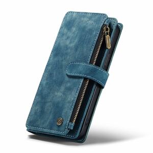 iPhone 11 pro max レザーケース アイフォン11 プロ　マックス　カバー　手帳型 カード収納 ファスナー付き　財布型　blue