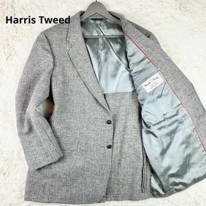 【美品 希少サイズL】 Harris Tweed ハリスツイード 【抜群の存在感】 DEAN’S メンズ テーラードジャケット ブルゾン くるみボタン グレー