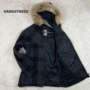 【極美品 希少サイズL】 LOWRIDER ローライダー HARRIS TWEED ハリスツイード メンズ ブルゾン パーカー 中綿 フード チェック 黒 ブラック