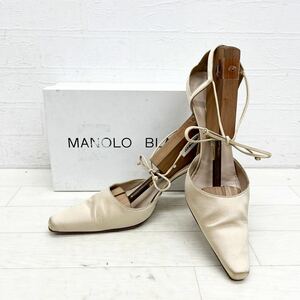 1271◎ MANOLO BLAHNIK マノロ ブラニク 靴 シューズ パンプス アンクル ストラップ ハイ ヒール ベージュ レディース37