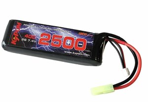 Kypom S電動ガン 7.4V 2500mAh 40C80C リポミニタミヤ コネクター 電動ガン エアガン リポ リチウムポリマー バッテリー　★