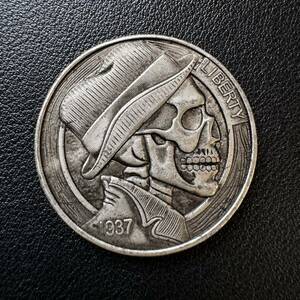 アメリカ　硬貨　ホーボーニッケルコイン　1937年　髑髏　イーグル　リバティ　記念コイン　古銭