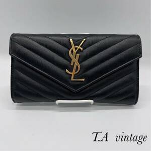 サンローラン　パリ　YSL Vステッチ　長財布　ブラック