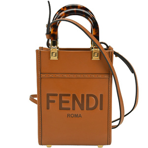 フェンディ FENDI 2way ショルダーバッグ サンシャイン ショッパー ミニ ロゴ 8BS051 レザー ブラウン 茶 ハンドバッグ クロスボディ 中古