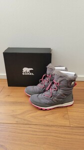 SOREL ソレル 本物美品 箱付 KIDS ユースウィットニーショートレース US3 21cm グレー 防寒防水ウィンタースノーブーツ 着脱しやすい即発可