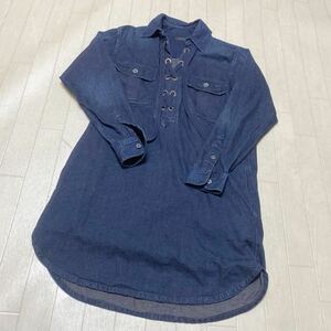 3740☆ POLO RALPH LAUREN ポロラルフローレン トップス デニムシャツ プルオーバー ロング丈 レディース XSネイビー