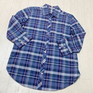 3759☆ 23区 ニジュウサンク トップス シャツ 7分丈袖シャツ カジュアルシャツ レディース 38 ブルー チェック柄