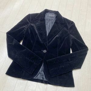 3760☆ INDIVI インディヴィ トップス テーラードジャケット カジュアル ビジネス ベロア素材 38 ブラック