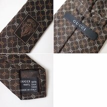 ★美品 GUCCI/グッチ シルク100% GG柄 モノグラム ネクタイ/ダークブラウン/イタリア製&1935100004_画像4