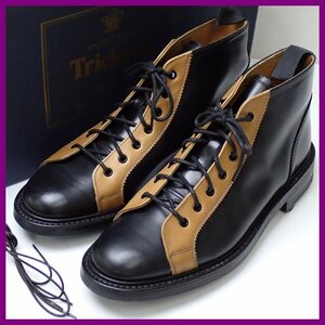 ★未使用 Tricker's/トリッカーズ モンキーブーツ 8.5/メンズ26cm相当/ブラック×ベージュ/レザー/M6077/付属品あり&1942000007