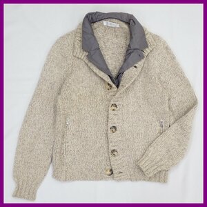 ★BRUNELLO CUCINELLI/ブルネロクチネリ カシミヤ ニットカーディガン 44/メンズS相当/グレージュ/レイヤード風/ハンガー付き&1875900211