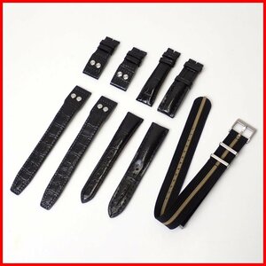 ★1円 美品 腕時計用ベルト 20mm 5点セット ブラック/型押しレザー×2/CousuMain クロコ革×2/クロノワールド NATO・ナイロン&0010200262