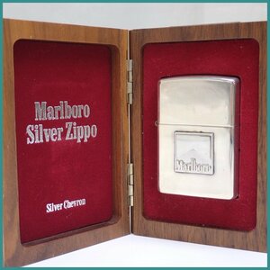 ★1円 未使用 Zippo/ジッポー Marlboro/マルボロ シルバーシェブロン オイルライター/1996年製/1000個限定/木箱付き/喫煙グッズ&1844600010