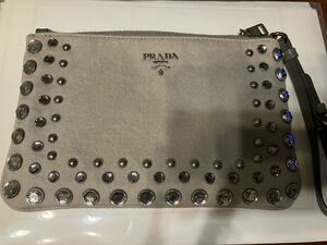  Prada clutch pouch biju- rare pretty design campus ground beautiful goods gray 