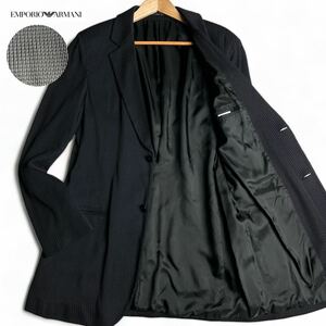 黒ラベル/3L ●EMPORIO ARMANI エンポリオアルマーニ 極美品 ●編み込み ニット テーラードジャケット シングル 大きいサイズ 54 ブラック