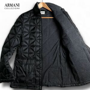 極美品/贅沢の極み ●ARMANI COLLEZIONI アルマーニコレツィオーニ リアル グースダウン キルティング ブルゾン ジャケット 48 L ブラック