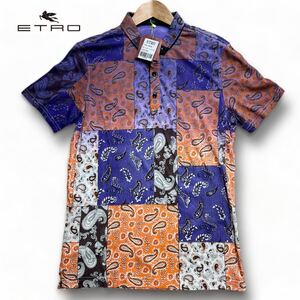 新品タグ付き/L ●ETRO エトロ メンズ 判断シャツ ポロシャツ カットソー トップス ●全面ペイズリー柄 総柄 マルチカラー 未使用