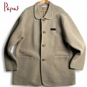 3L/美品 ●Papas パパス ●滑らか肌触り メンズ ハーフコート カバーオール アウター 胡桃ボタン ゆったり感◎ ウール 秋冬 ベージュ