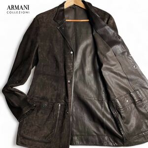 美品/L〜XL ●ARMANI COLLEZIONI アルマーニコレツィオーニ レザー スエード 羊革 ラムレザー テーラードジャケット コート ブラウン